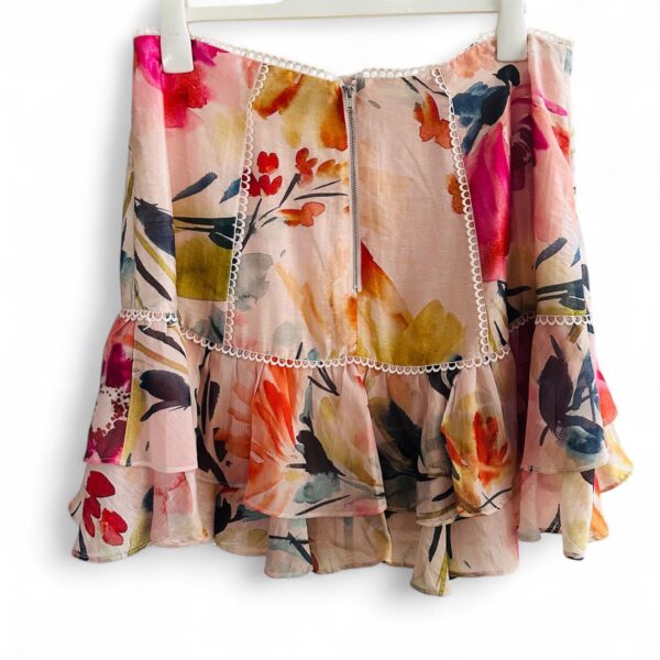 DOTTI Pretty Pink Floral Tiered Linen Blend Mini Skirt