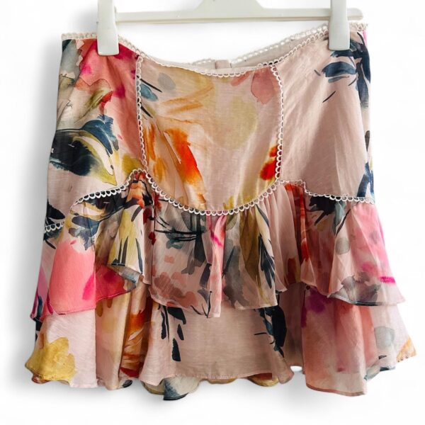 DOTTI Pretty Pink Floral Tiered Linen Blend Mini Skirt