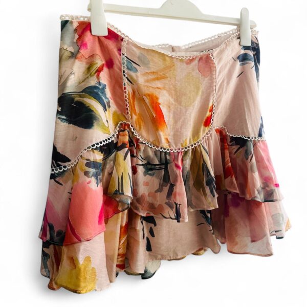 DOTTI Pretty Pink Floral Tiered Linen Blend Mini Skirt