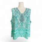 BEME Plus Size 22 Embellished Green Batik Print Cami Tank Top